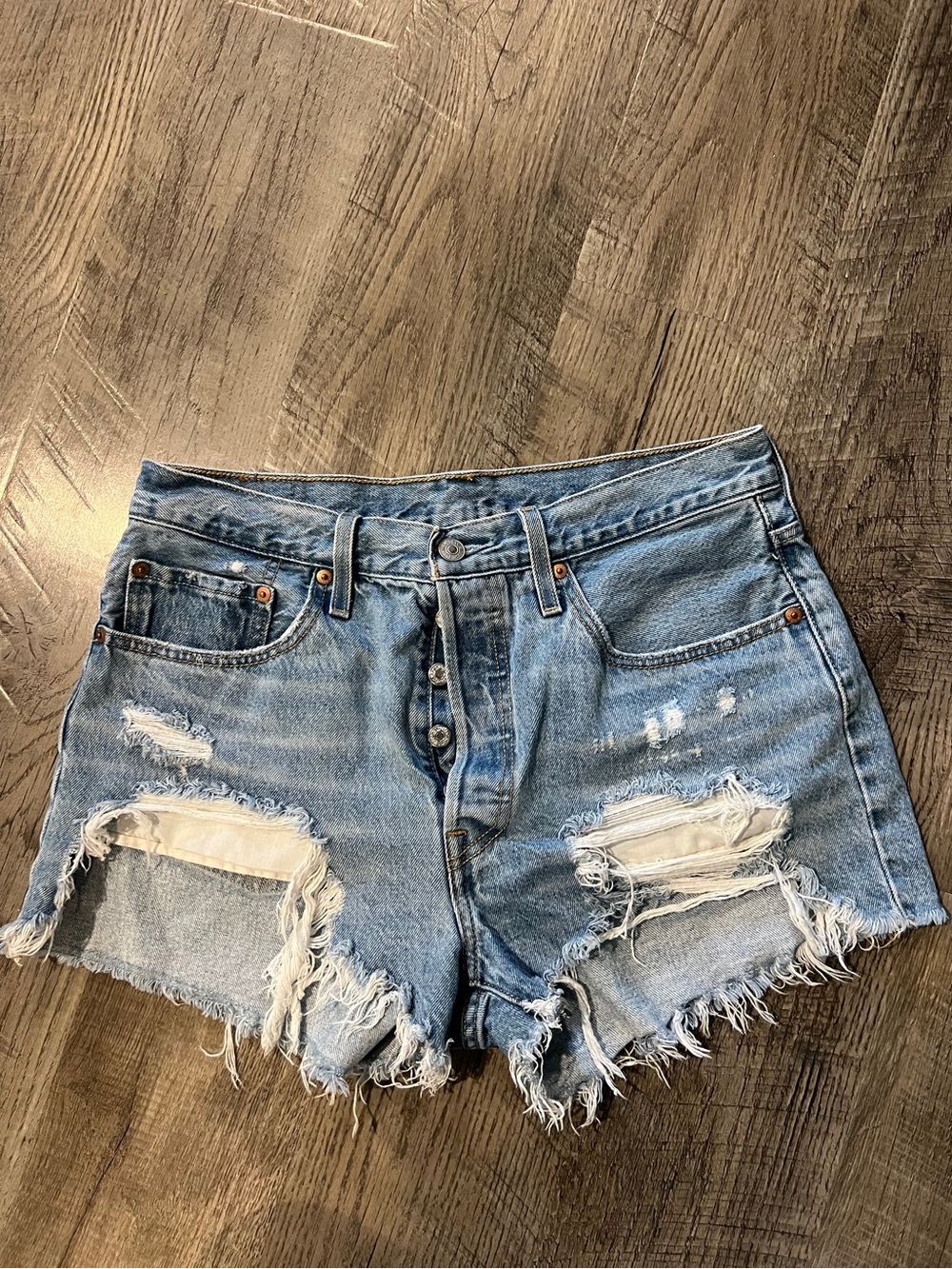 Levi's Light Blue Distressed Denim Cutoff Shorts